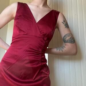 Vintage Donna Ricco New York Petite Red Satin Mini Cocktail Dress Size 6P